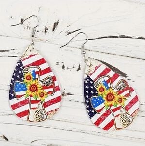 American Independence Day Cross Sunflower Earrings